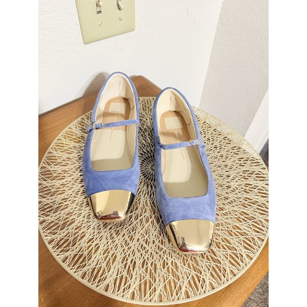 Dolce Vita Reyes Crystal Mary Jane Cap Toe Ballet Flats Blue Suede Women US 9